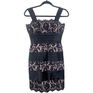 BCBG Maxazria Black Lace and Satin Cocktail Party Formal Elegant Dress Size 2